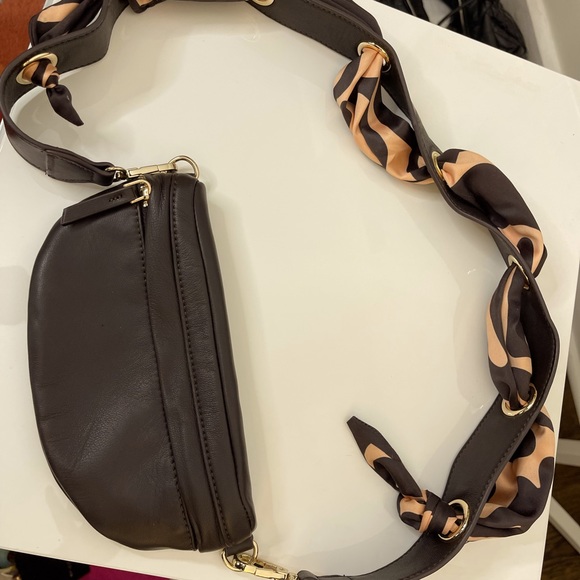 Zara Chocolate Brown Leather + Silk cross body bag. Never worn. - Picture 2 of 5